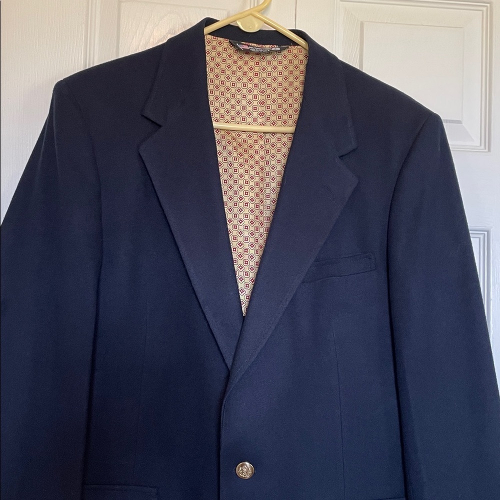VTG John Alexander 100% wool navy suit sport coat jacket 2 gold crest buttons